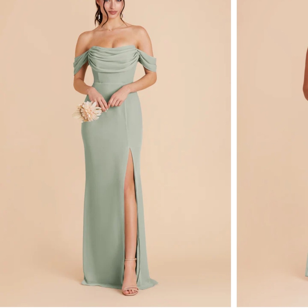 Birdy Grey Sage Green Off-Shoulder Wedding Dress